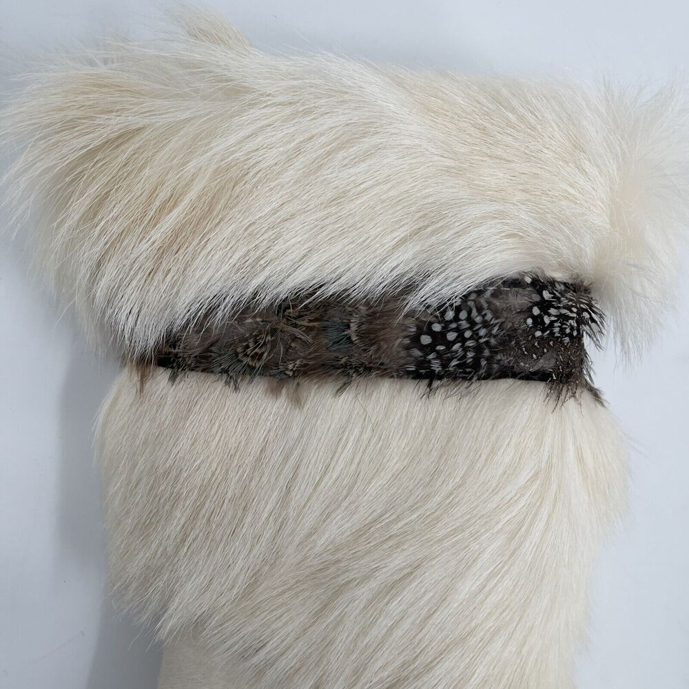 Bearpaw Wedge Goat Fur Winter Boots Womens 5 White Feathers - Picture 9 of 9